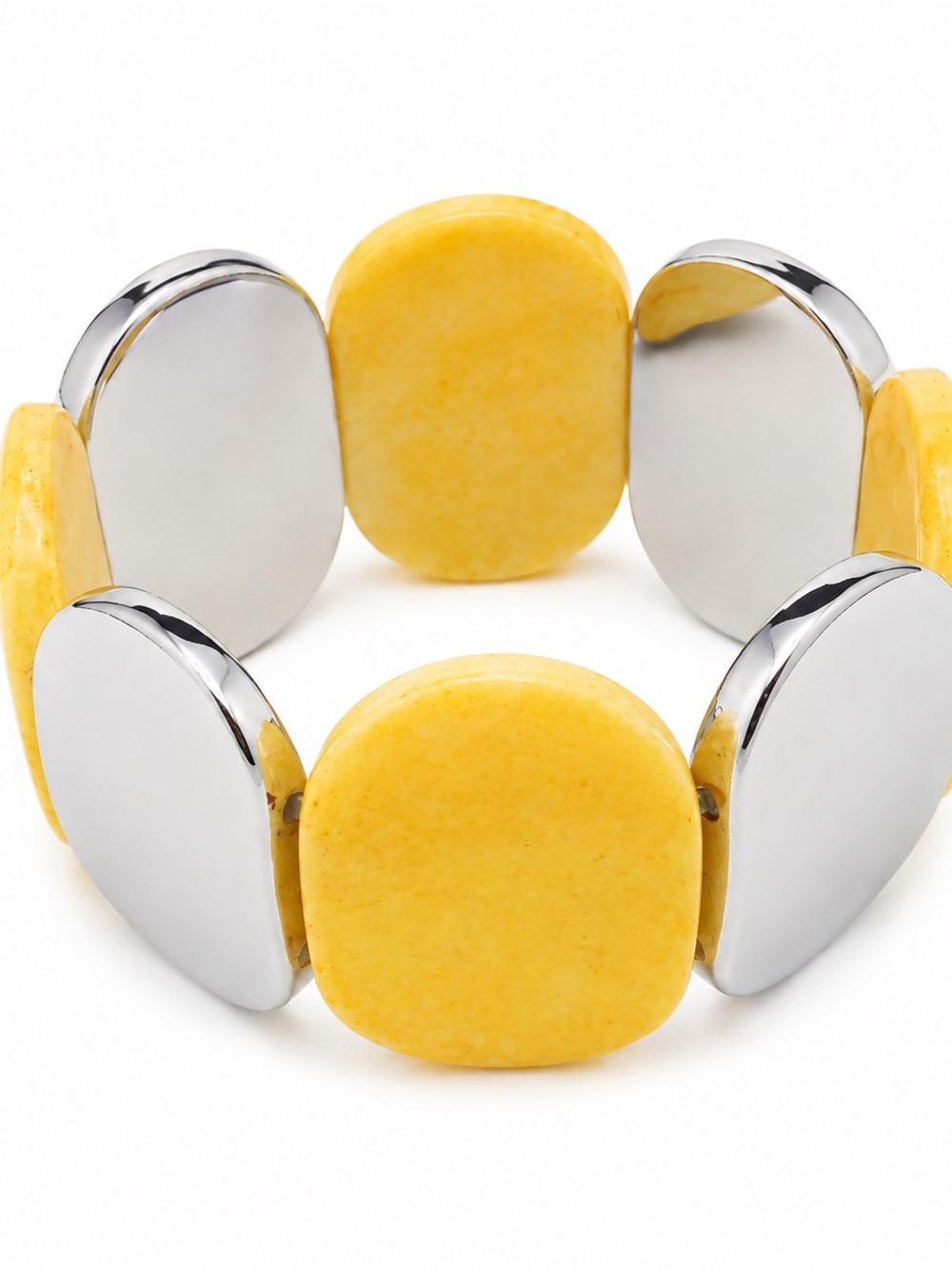 Yellow Acrylic & Mirrored Stretch Bracelet Modern Statement Fashion Jewelry - Picture 5 of 5